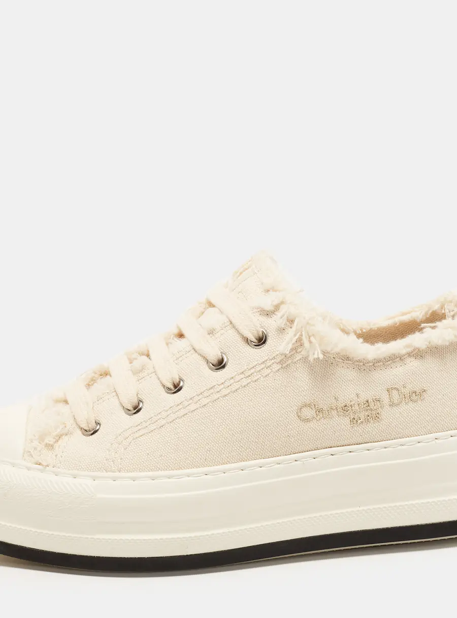 Dior Walk'n'Dior Size 37.5 Cream Canvas Fringed Platform Lace Up Sneakers