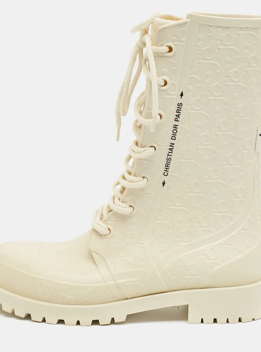 Dior Diorcamp Size 37 Cream Oblique Rubber Urban D-Ankle Boots