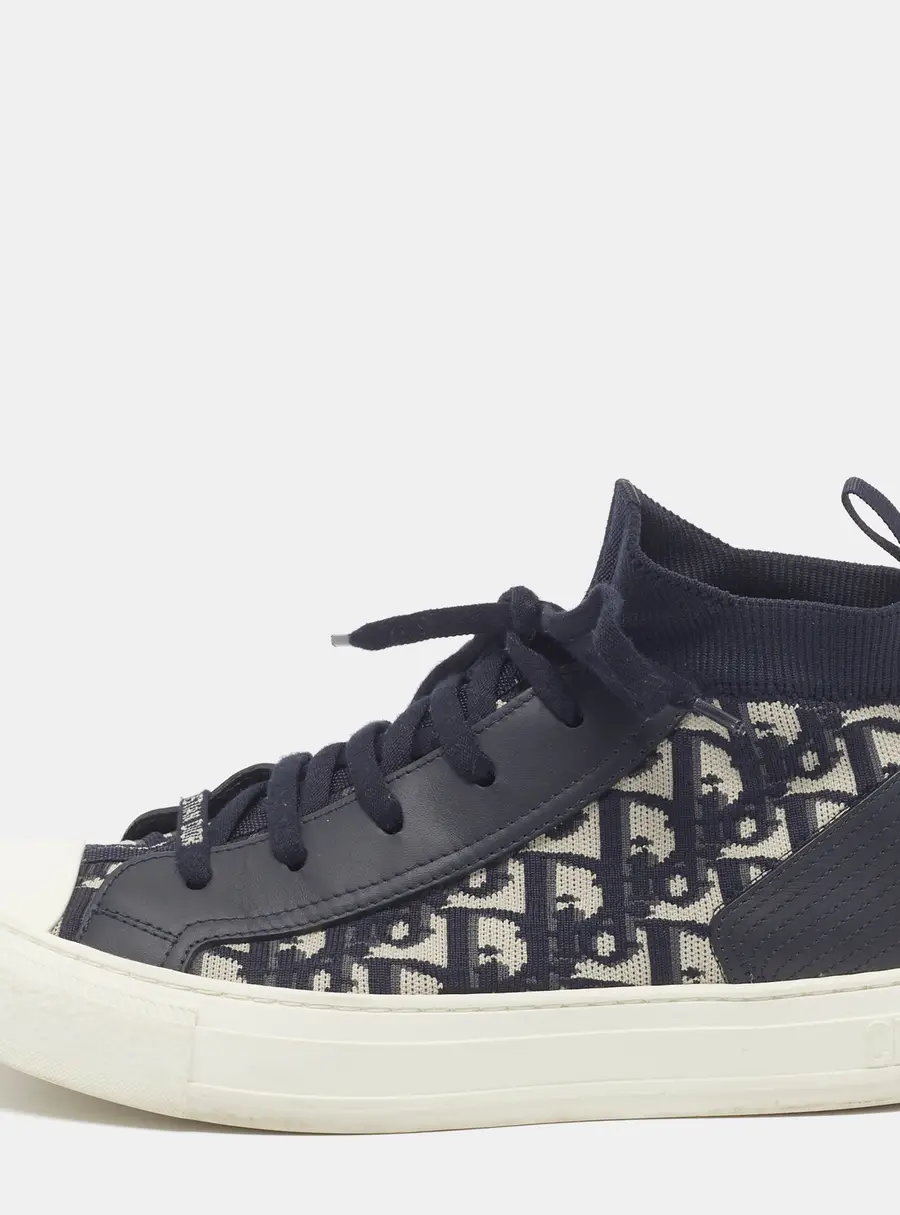 Dior Walk'n'Dior Size 40 Blue Oblique Knit Fabric and Leather High Top Sneakers