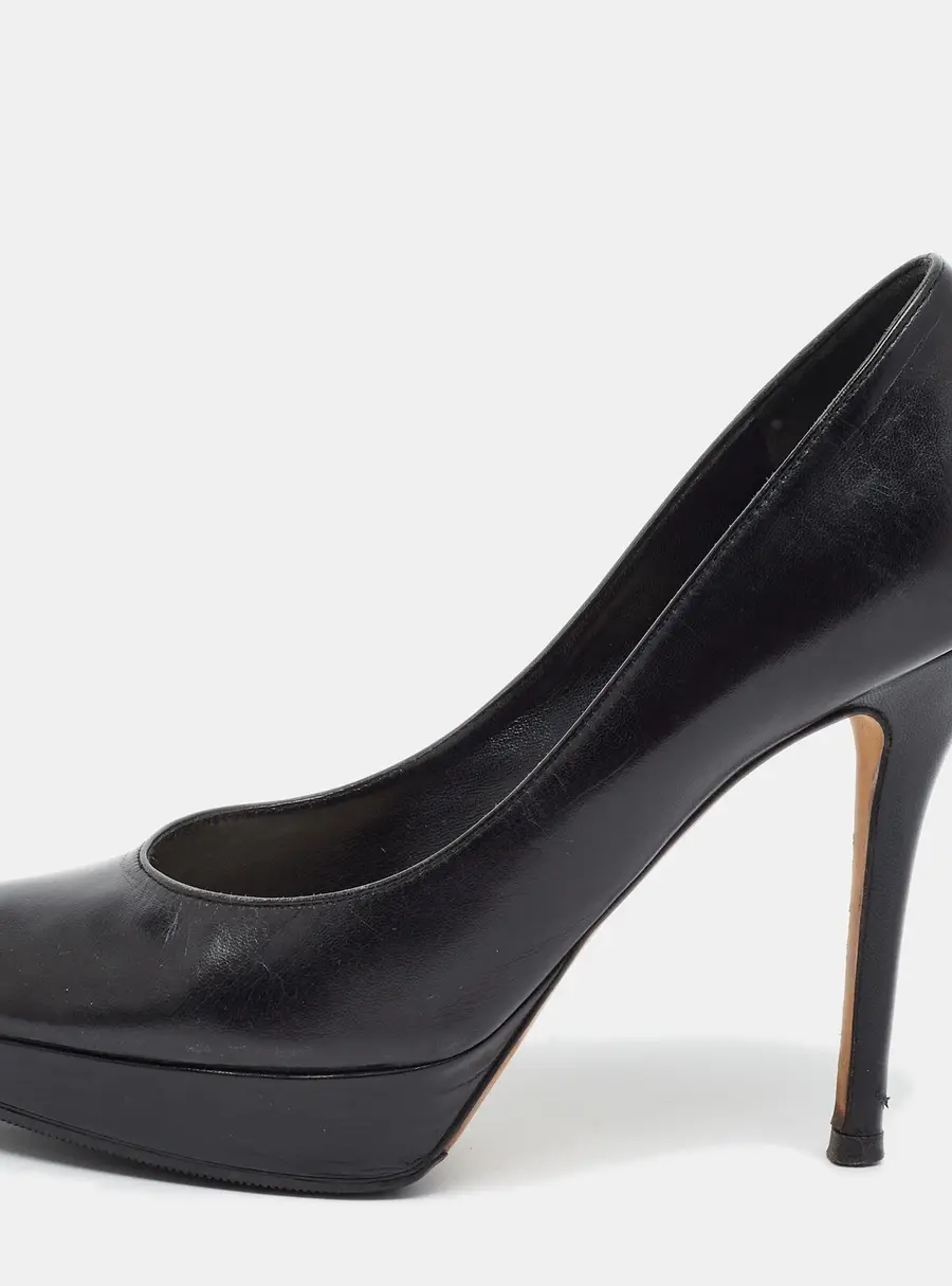 Dior Size 37.5 Black Leather Platform Pumps