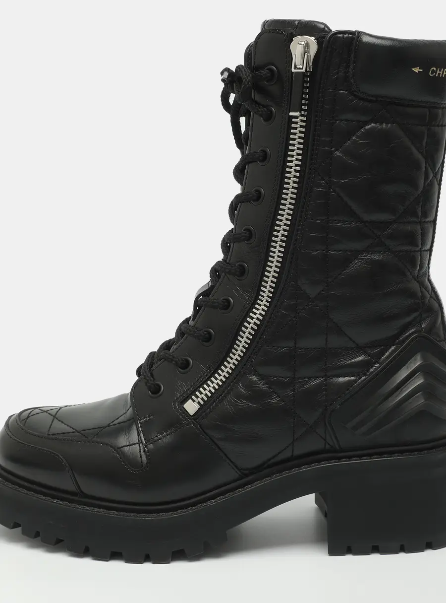 Dior Size 38.5 Black Cannage Leather Combat Boots