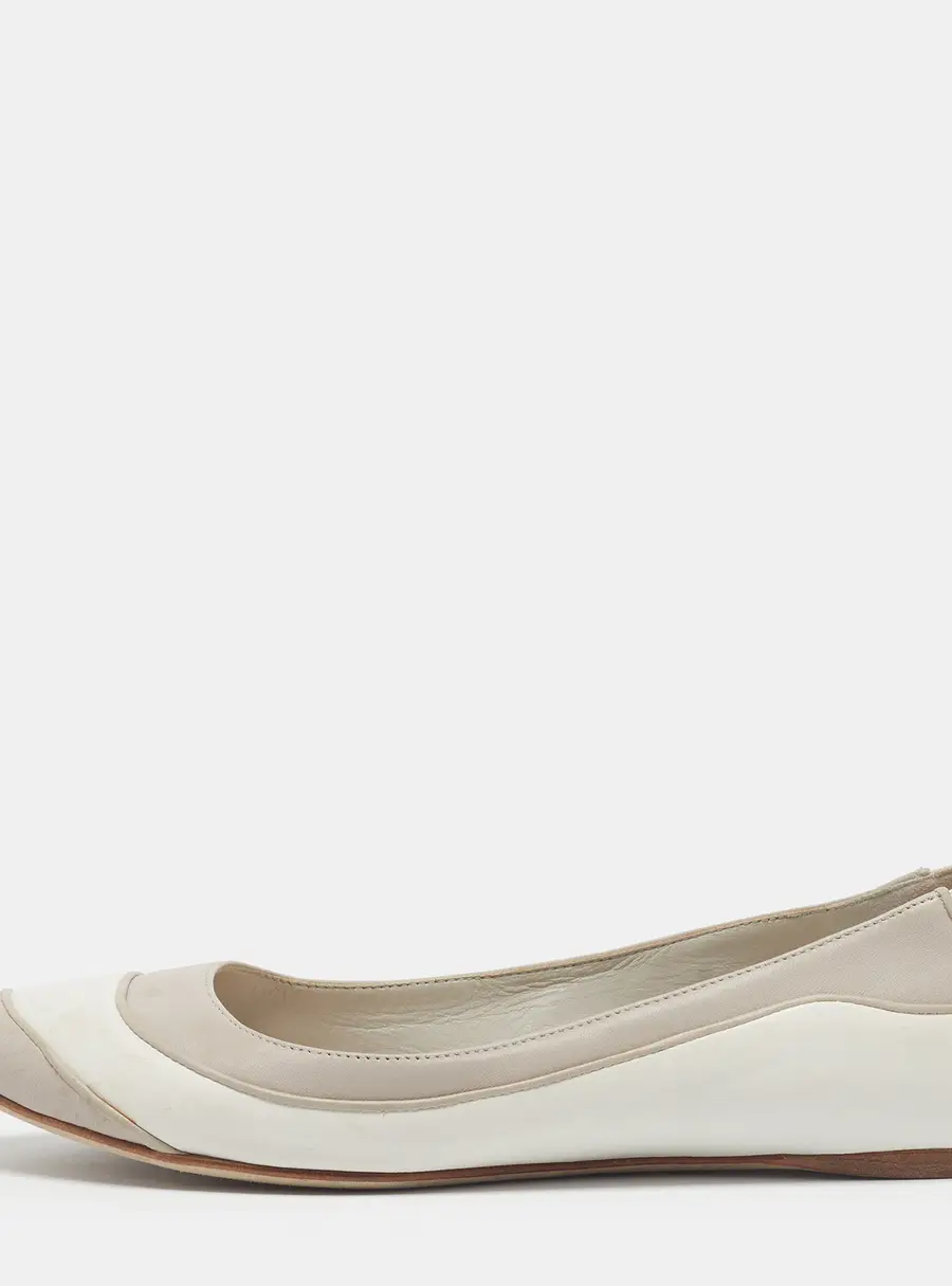 Dior Size 37 White/Light Grey Leather Pointed Toe Ballet Flats