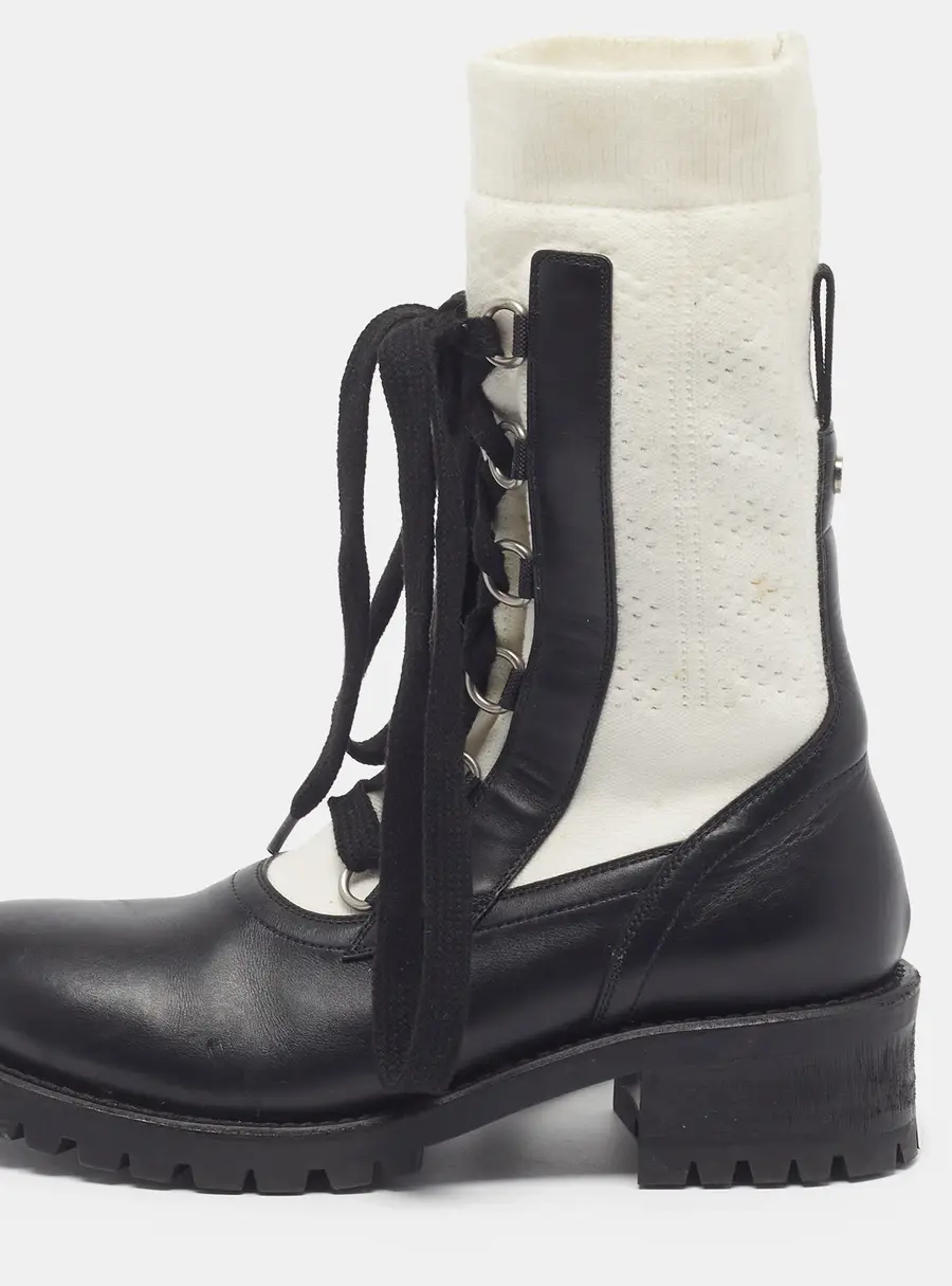 Dior Diorland Size 39 Black/White Fabric and Leather Combat Boots