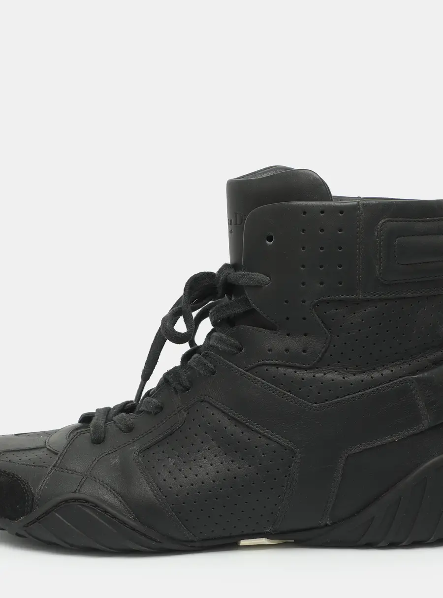 Dior J'adior Size 39.5 Black Black Perforated Leather and Suede High Top Sneakers