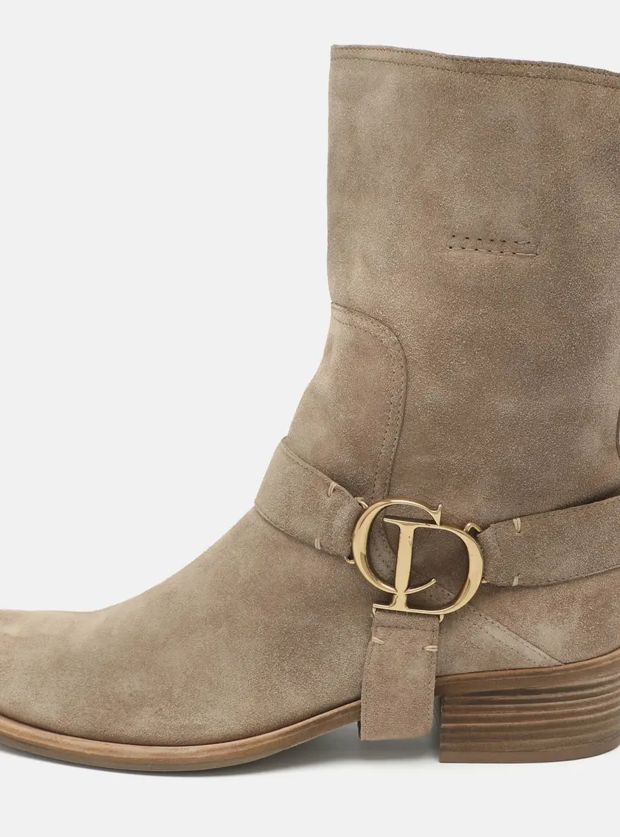 Dior CD Buckle Size 41.5 Beige Suede Mid Calf Boots