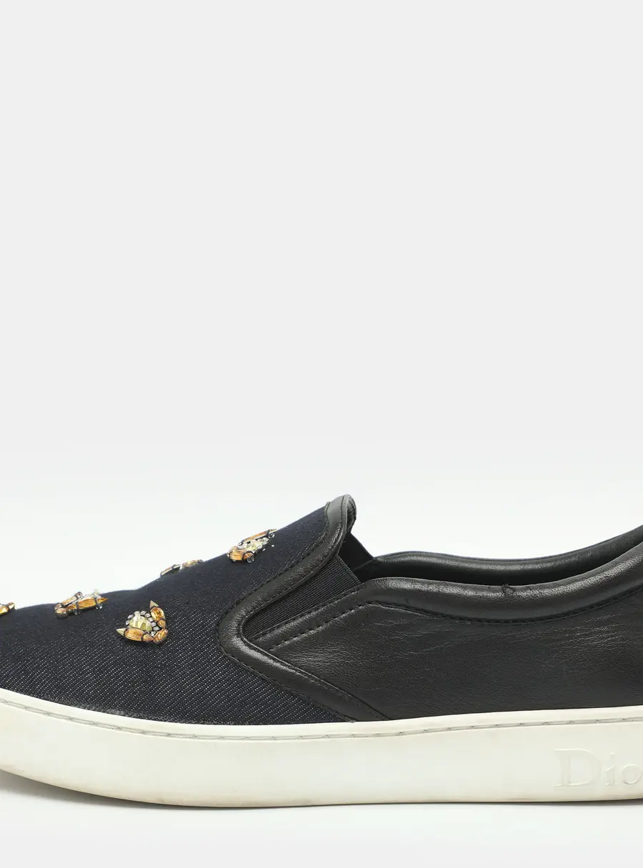 Dior Happy Size 41 Indigo Crystal Embellished Dark Wash Denim And Leather Slip On Sneakers