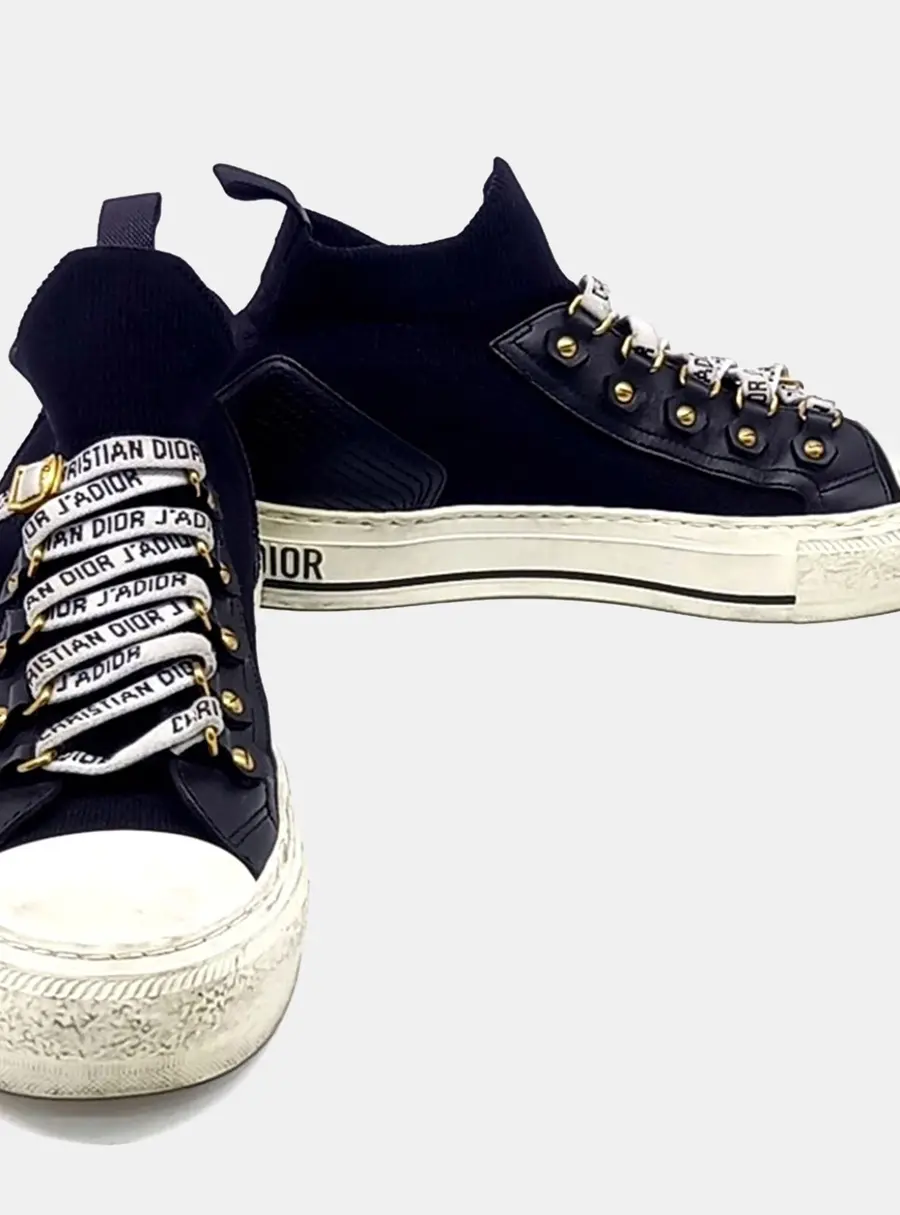 Christian Dior Walk & Dior Technical Black, White Calf Leather/Mesh Knit Sneakers