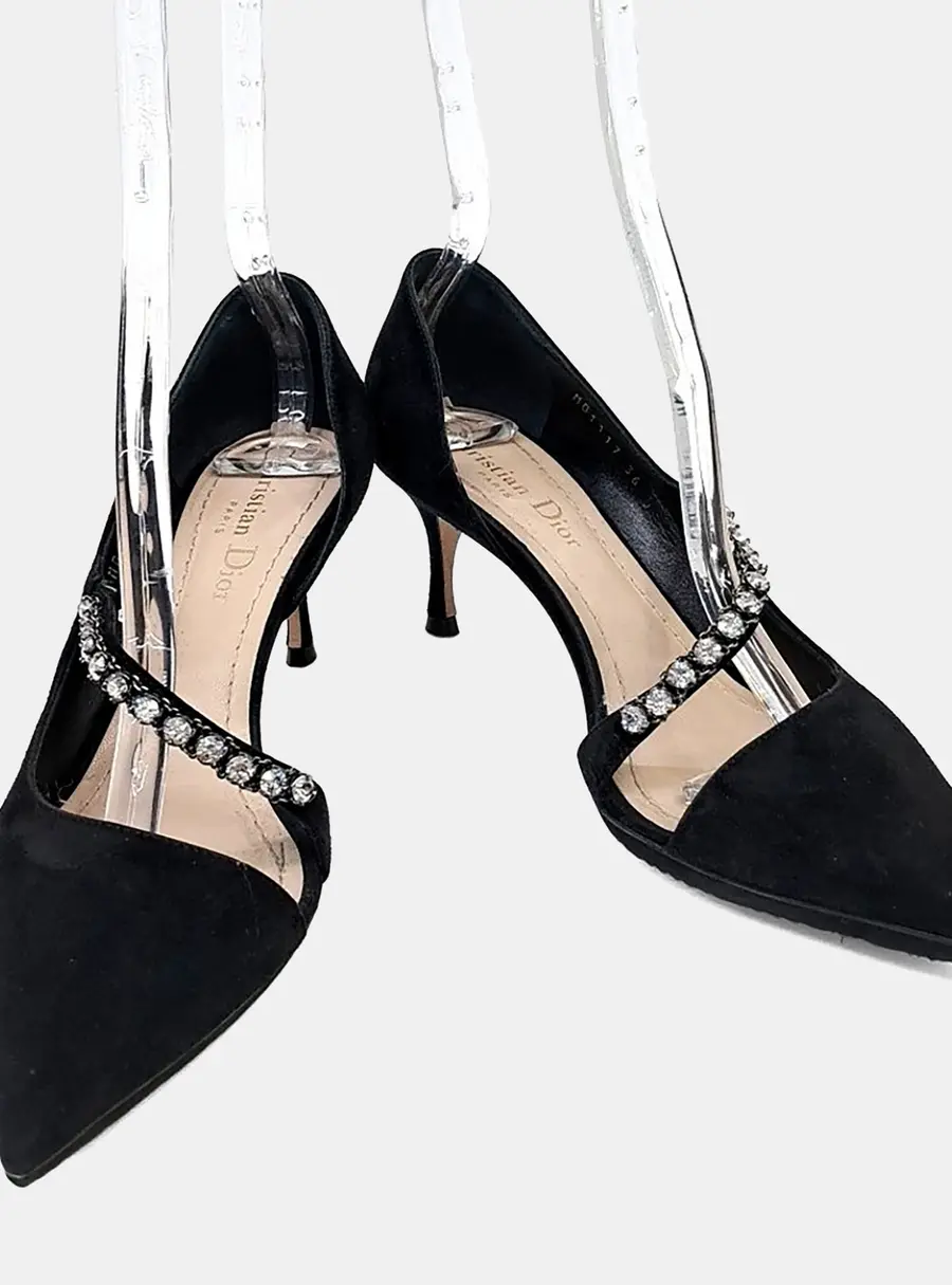 Christian Dior Black Suede Crystals Shoes EU 36