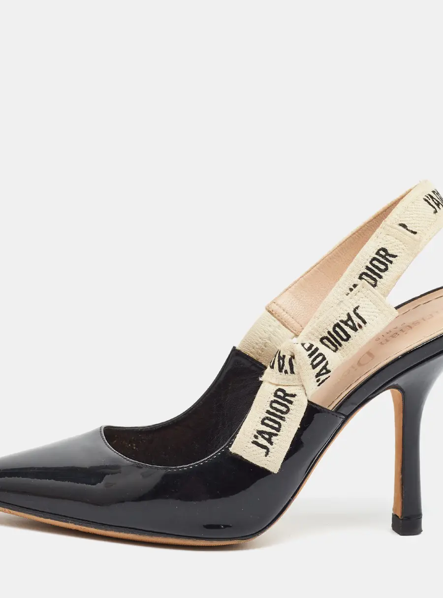 Dior J'Adior Size 37 Black Fabric and Leather Slingback Pumps