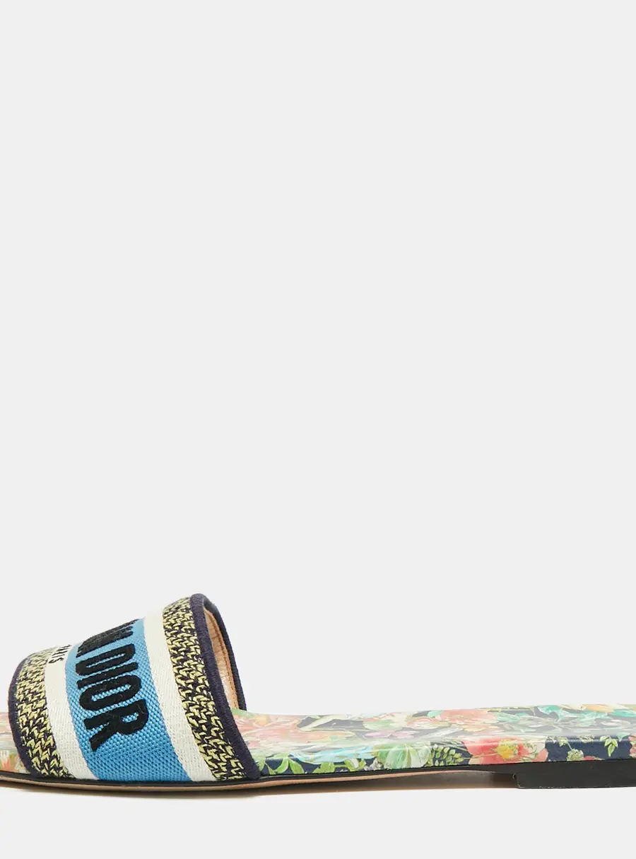 Dior Dway Size 39.5 Multicolor Canvas Flat Slide Sandals