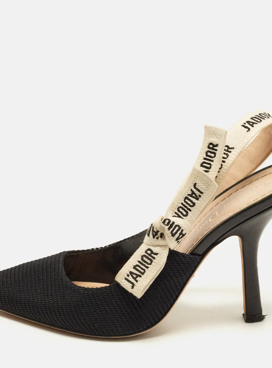 Dior J'Adior Size 37 Black/White Technical Fabric Slingback Pumps