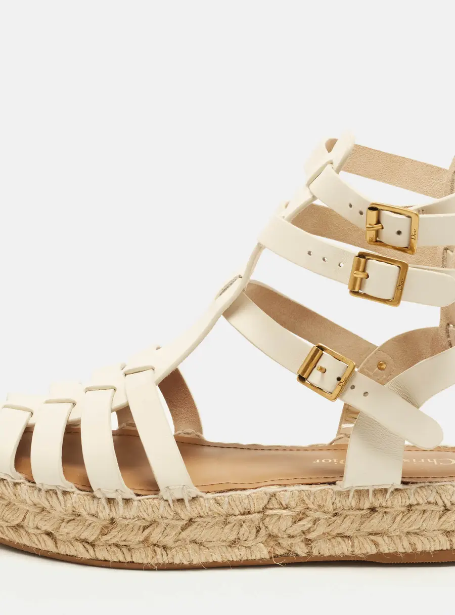 Dior Dioriviera Size 37 Cream Leather Espadrille Flats