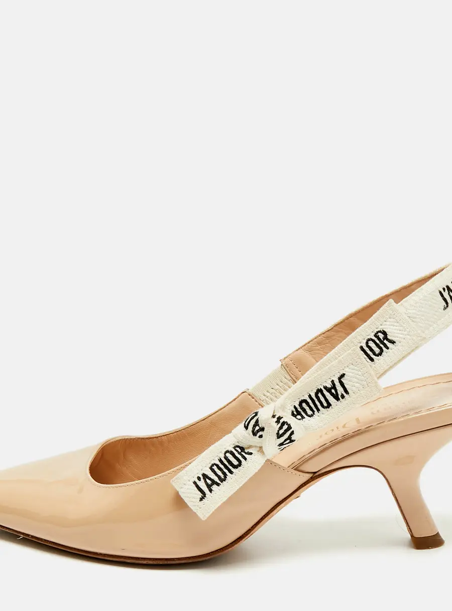 Dior J'Adior Size 36.5 Beige Canvas and Patent Leather Slingback Pumps