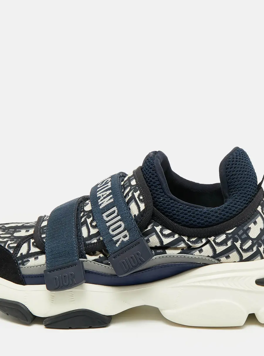 Dior D-Wander Size 37 Blue Oblique Neoprene and Suede Low Top Sneakers
