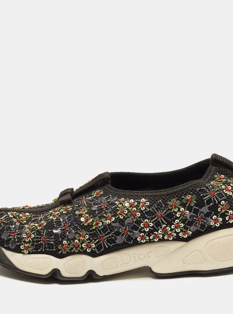 Dior Fusion Size 37 Black Mesh Crystal Embellished Slip On Sneakers