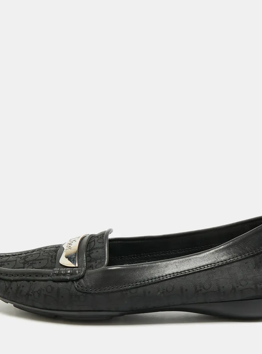 Dior Size 36 Black Oblique Canvas and Leather Smoking Logo Slippers