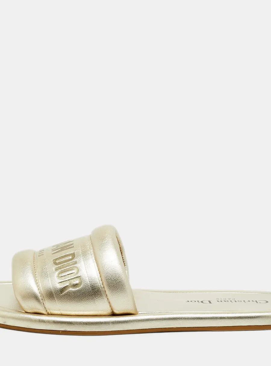 Dior Every-D Size 37 Gold Leather Flat Slides