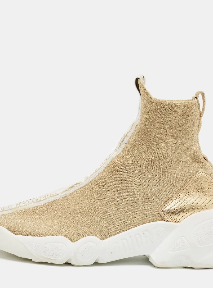 Dior F two Size 37.5 Gold Leather and Lurex Fabric Slip On Sock Sneakers