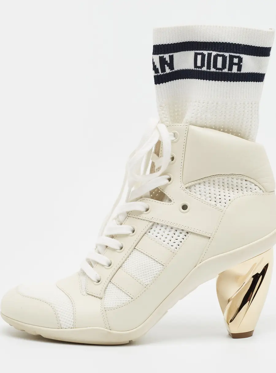 Dior D Zenith Size 37 Cream/White Knit Fabric Ankle Length Boots