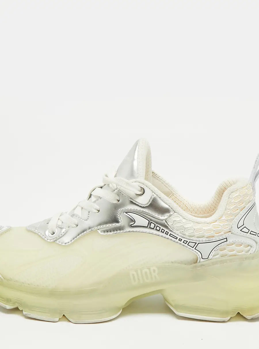 Dior Vibe Size 37 White/Silver Rubber and Foil Leather Low Top Sneakers