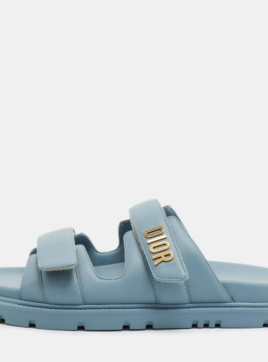 Dior Dioract Size 40 Blue Leather Flat Slide Sandals