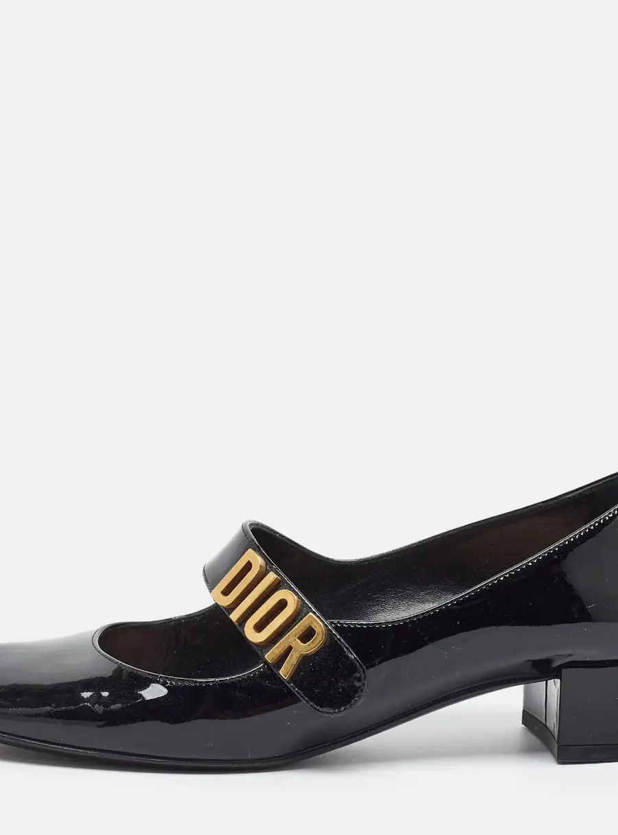 Dior Baby-D Size 37.5 Black Patent Leather Mary Jane Pumps