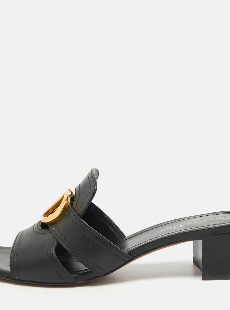 Dior 30 Montaigne Size 39 Black Leather Slide Sandals