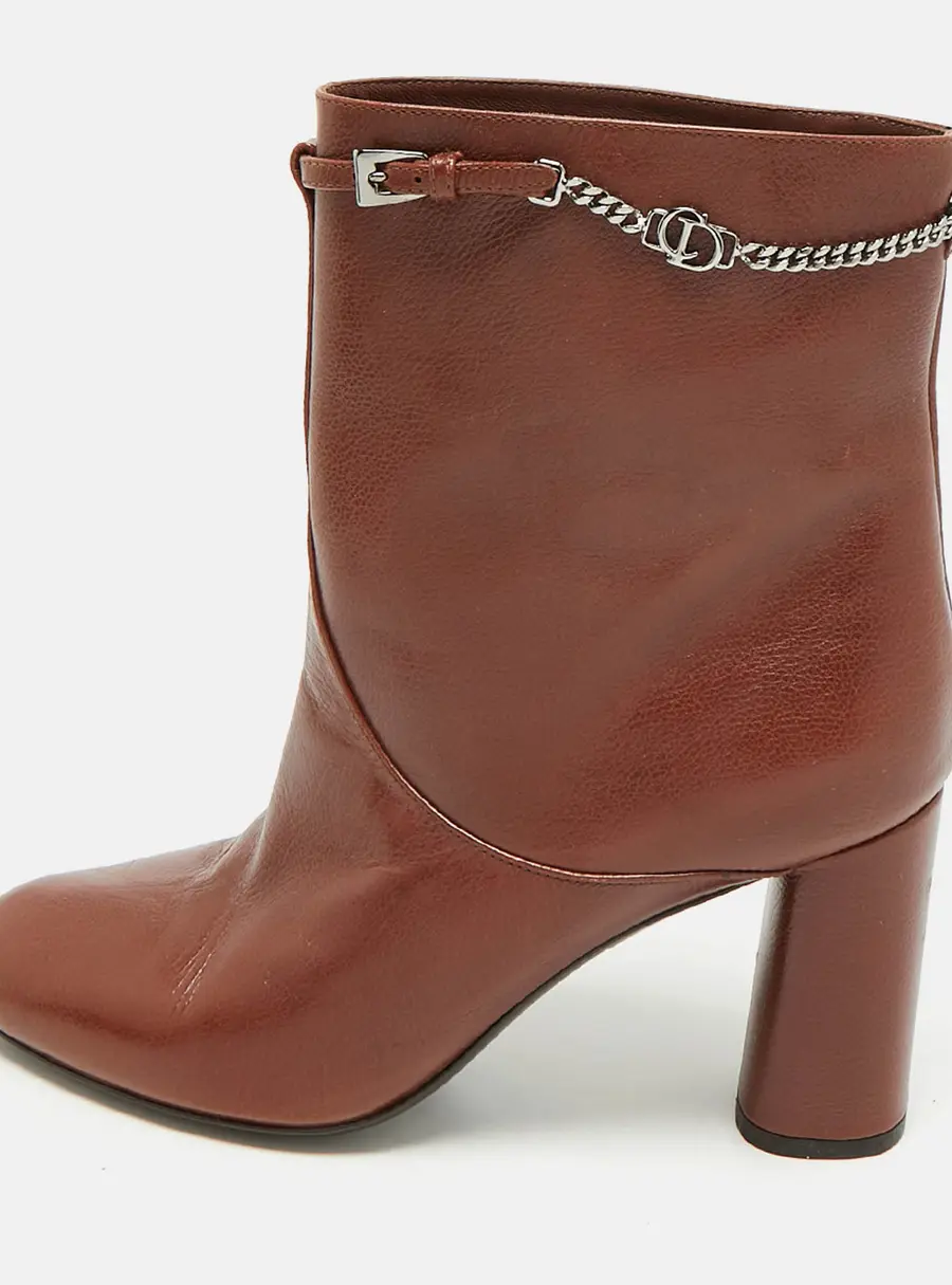 Dior Chic Size 38 Brown Leather Ankle Length Boots