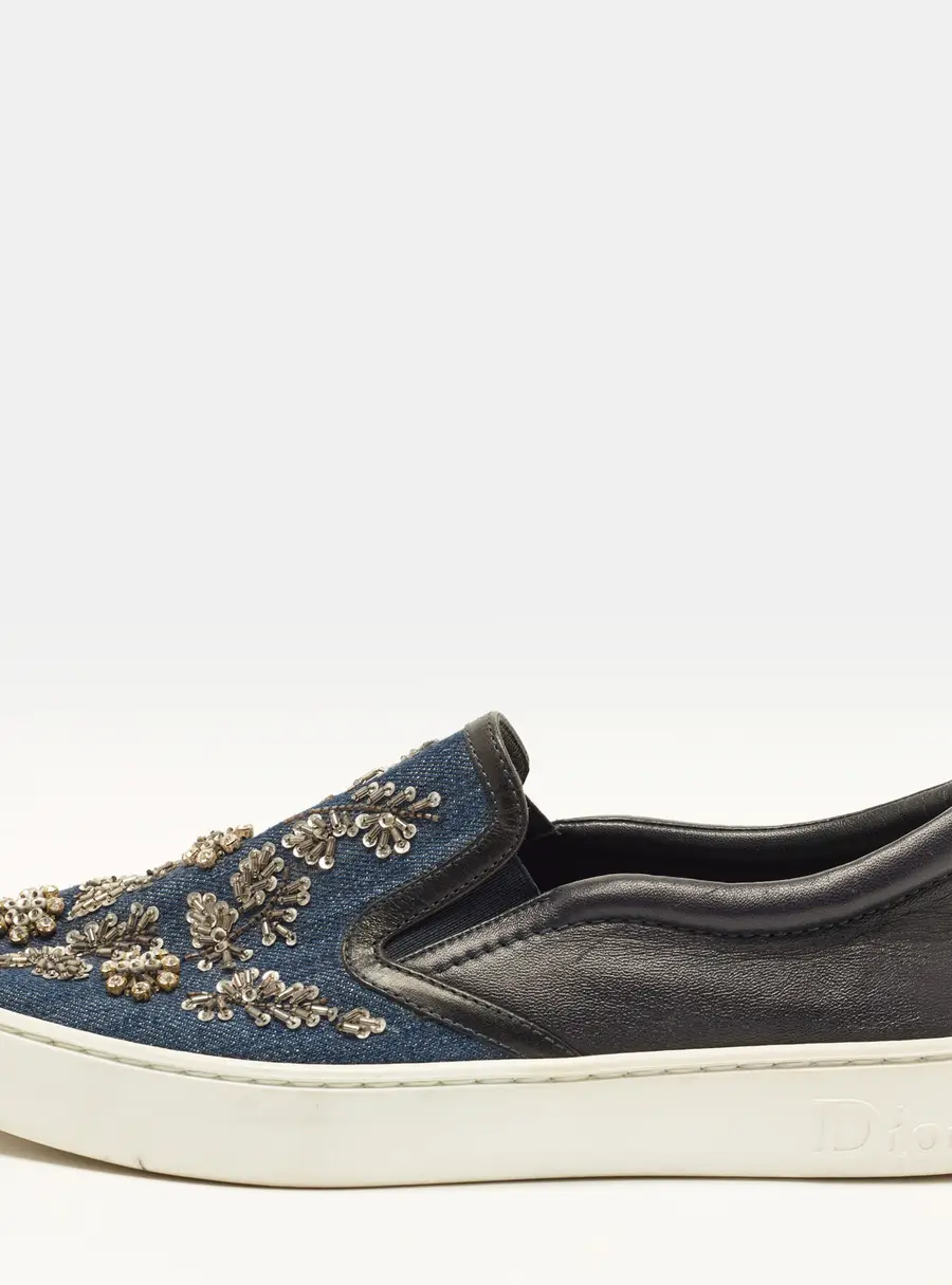 Dior Happy Size 39 Blue Denim and Leather Slip On Sneakers