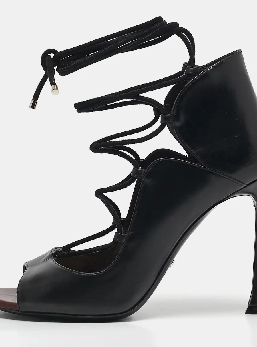 Dior Petale Size 38.5 Black Leather Open Toe Pumps