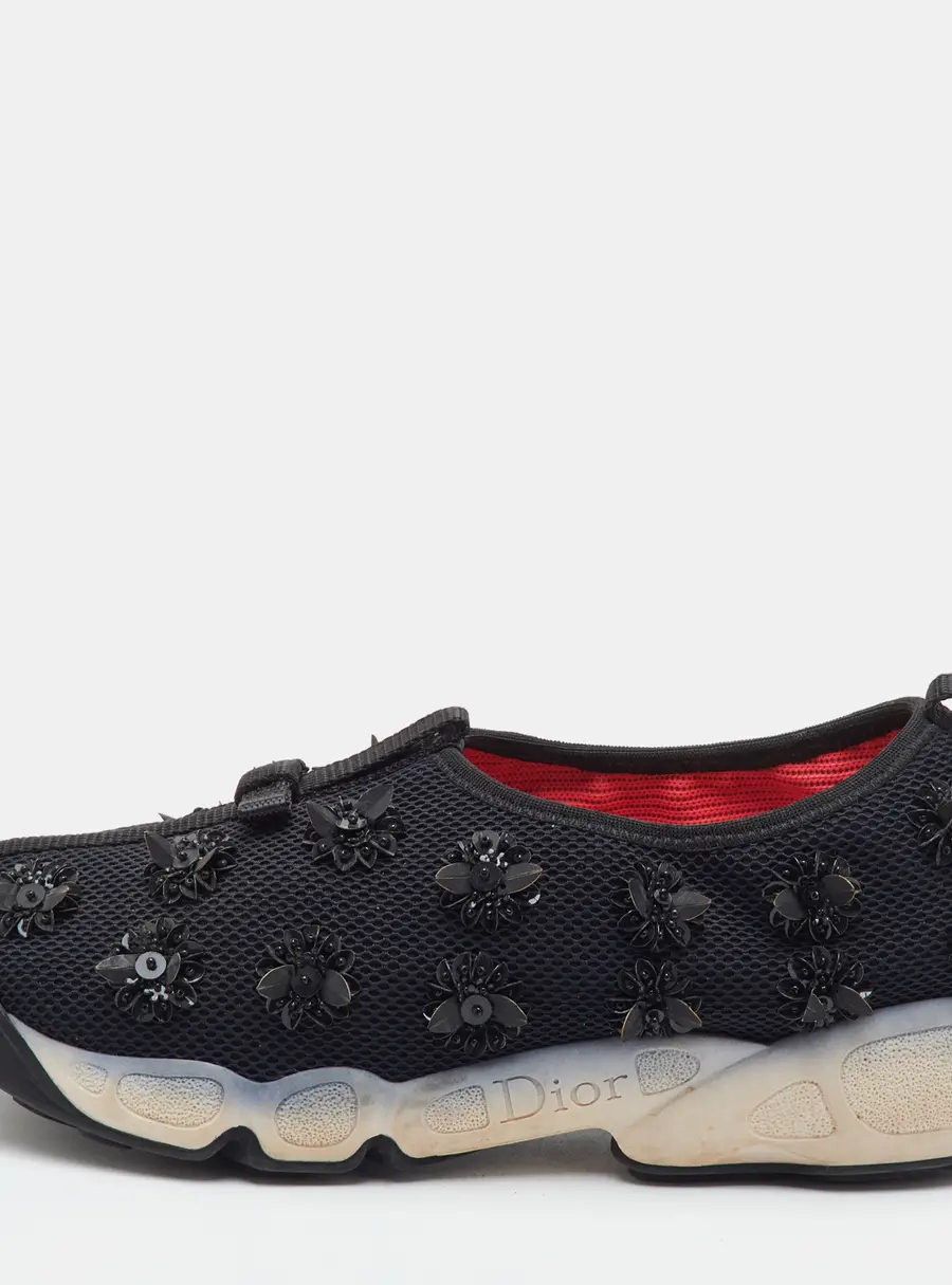 Dior Fusion Size 36 Black Mesh Embellished Slip On Sneakers