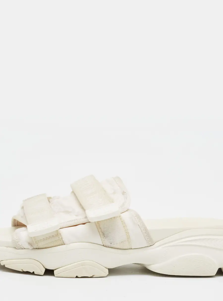 Dior D-Wander Size 39 White Canvas and Nylon Flat Slide Sandals