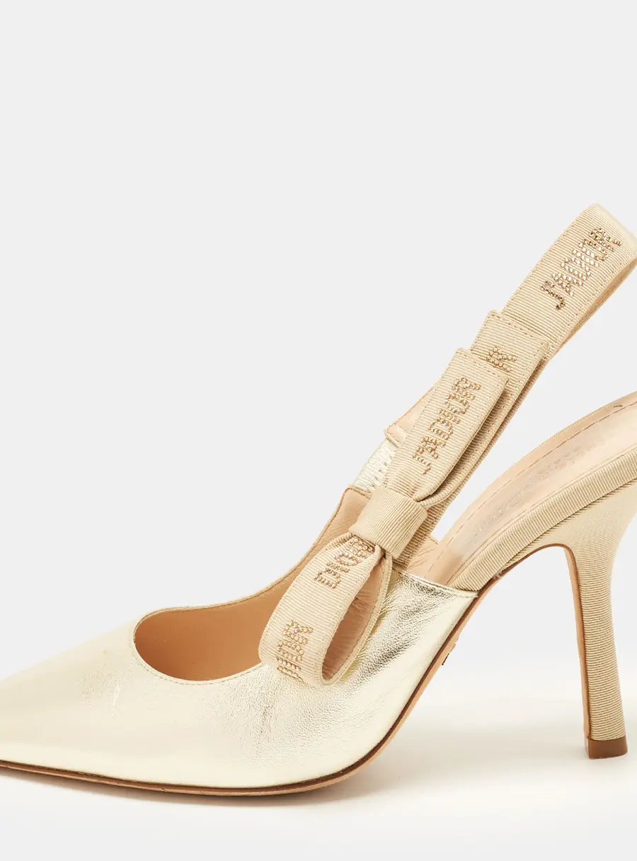 Dior J'adior Size 39.5 Gold Leather And Canvas Slingback Pumps