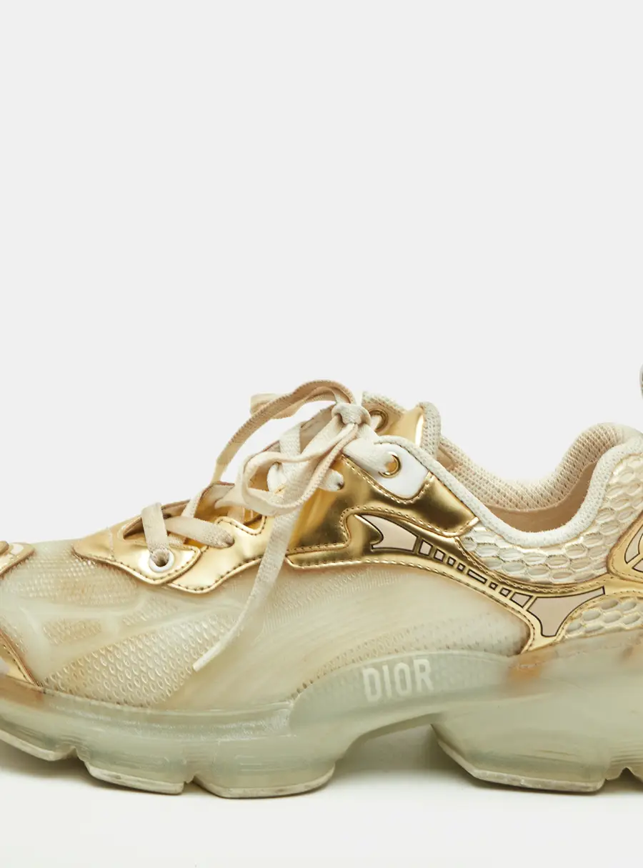 Dior Vibe Size 38.5 Gold/White Leather, Mesh and Rubber Low Top Sneakers