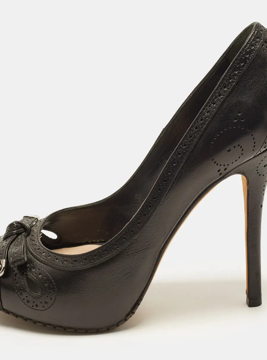 Dior Cannage Size 38.5 Black Leather Peep Toe Pumps
