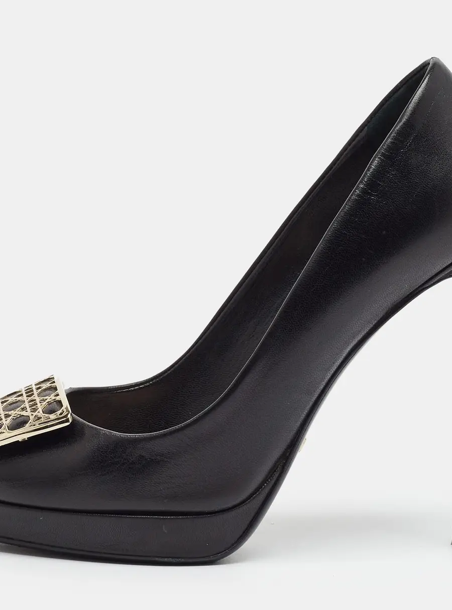 Dior Cannage Plaque Size 37 Black Leather Platform Pumps