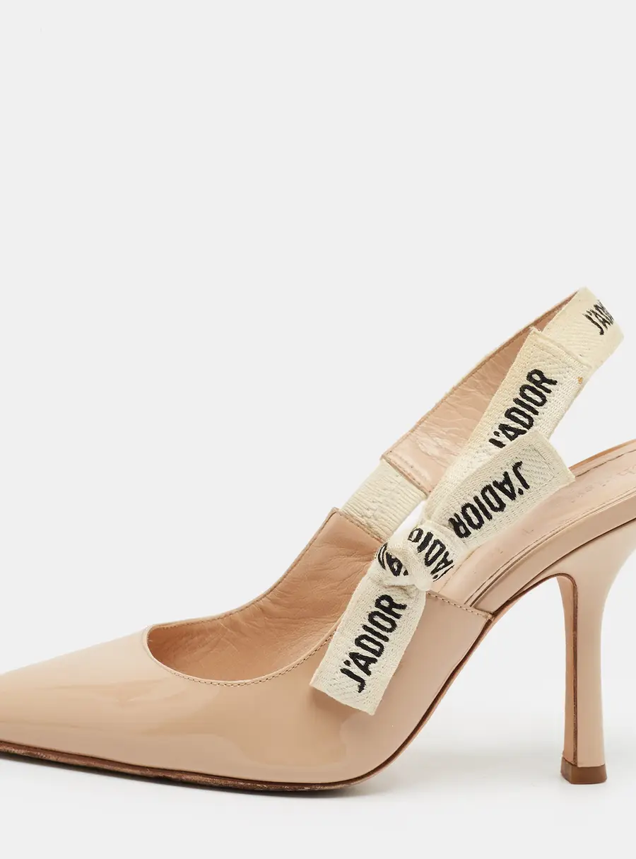 Dior J'Adior Size 37 Beige Patent Leather Slingback Pumps
