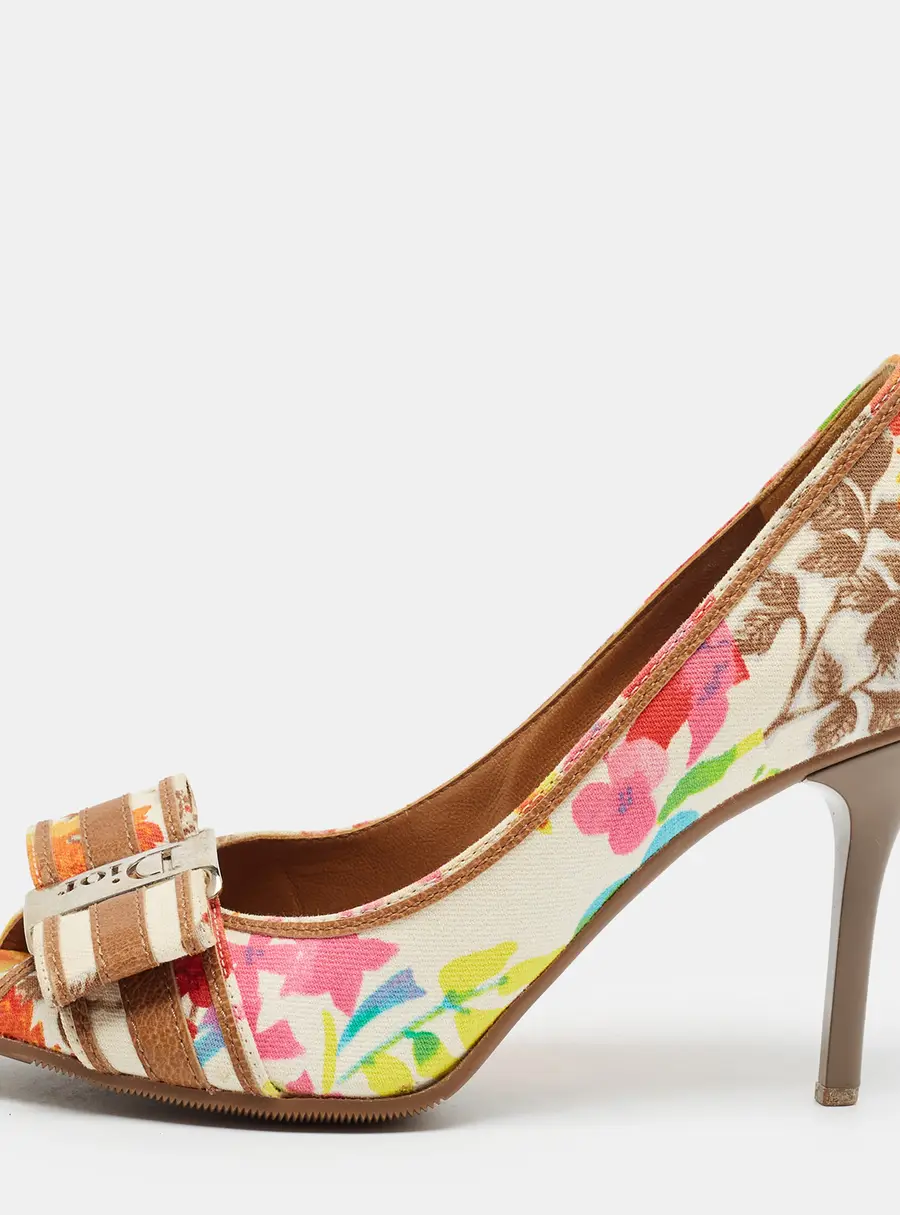 Dior Bow Size 36 Multicolor Canvas and Leather Peep Toe Pumps