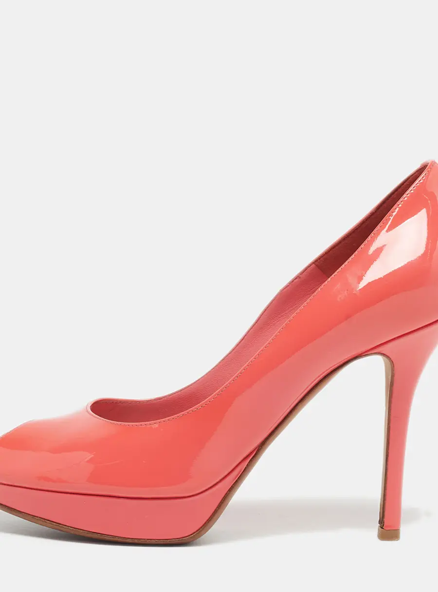 Dior Miss Dior Size 38.5 Red Patent Leather Peep Toe Pumps