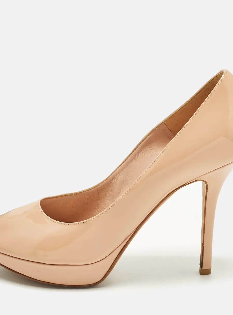 Dior Miss Dior Size 38.5 Beige Patent Leather Peep Toe Platform Pumps
