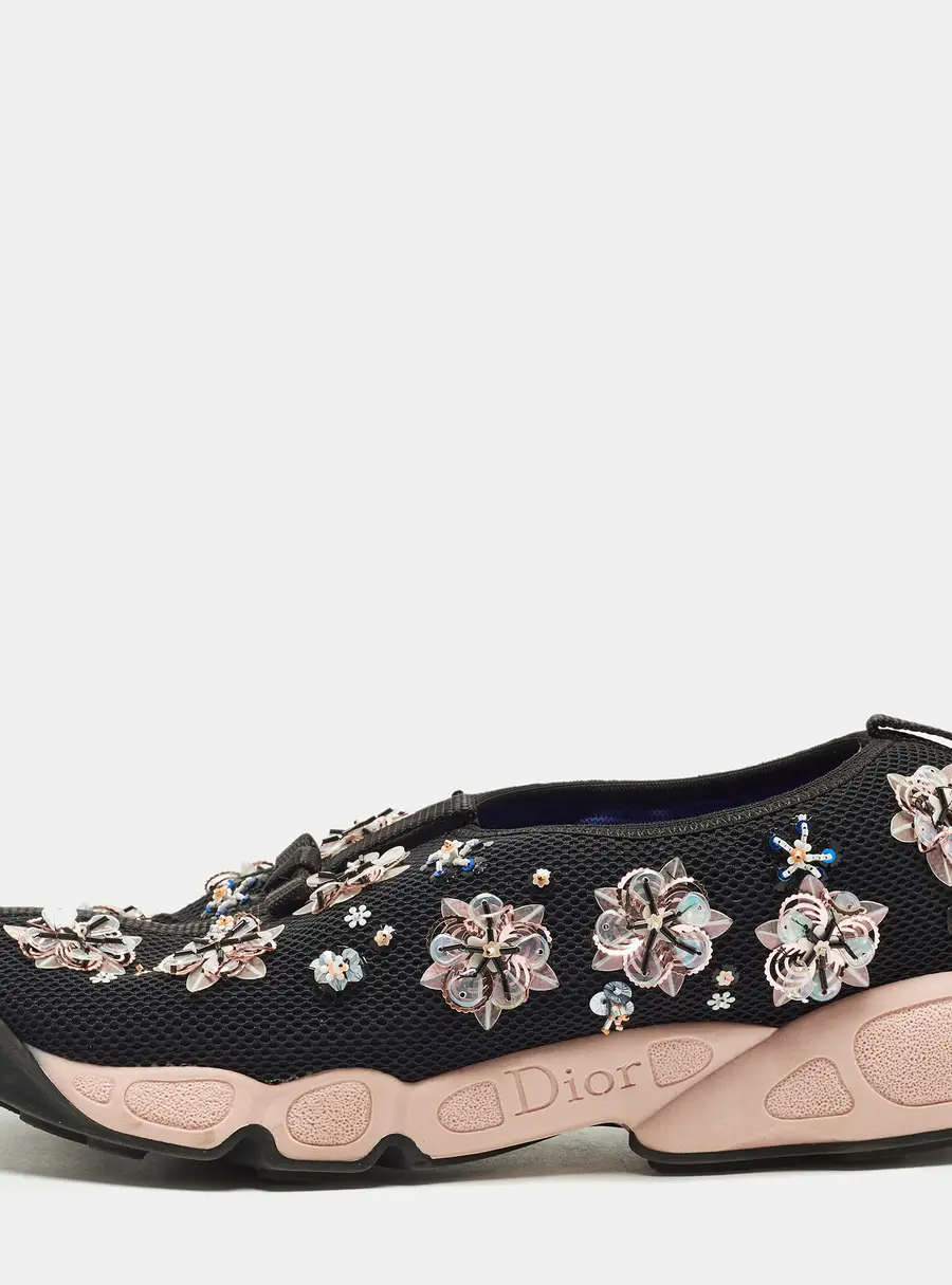 Dior Fusion Size 39 Black Mesh Embellished Slip On Sneakers