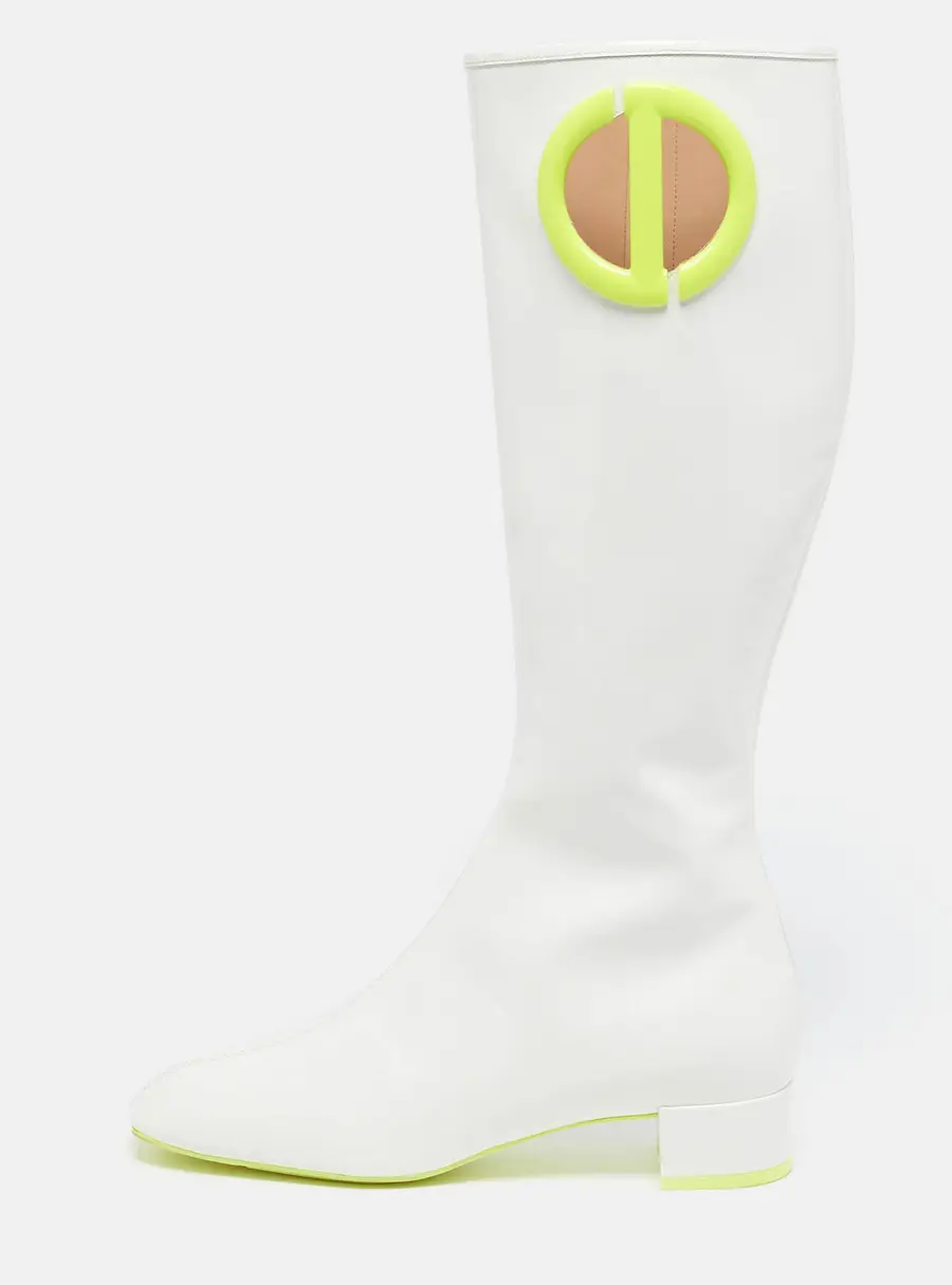 Dior Size 37 White Patent Leather Knee Length Boots
