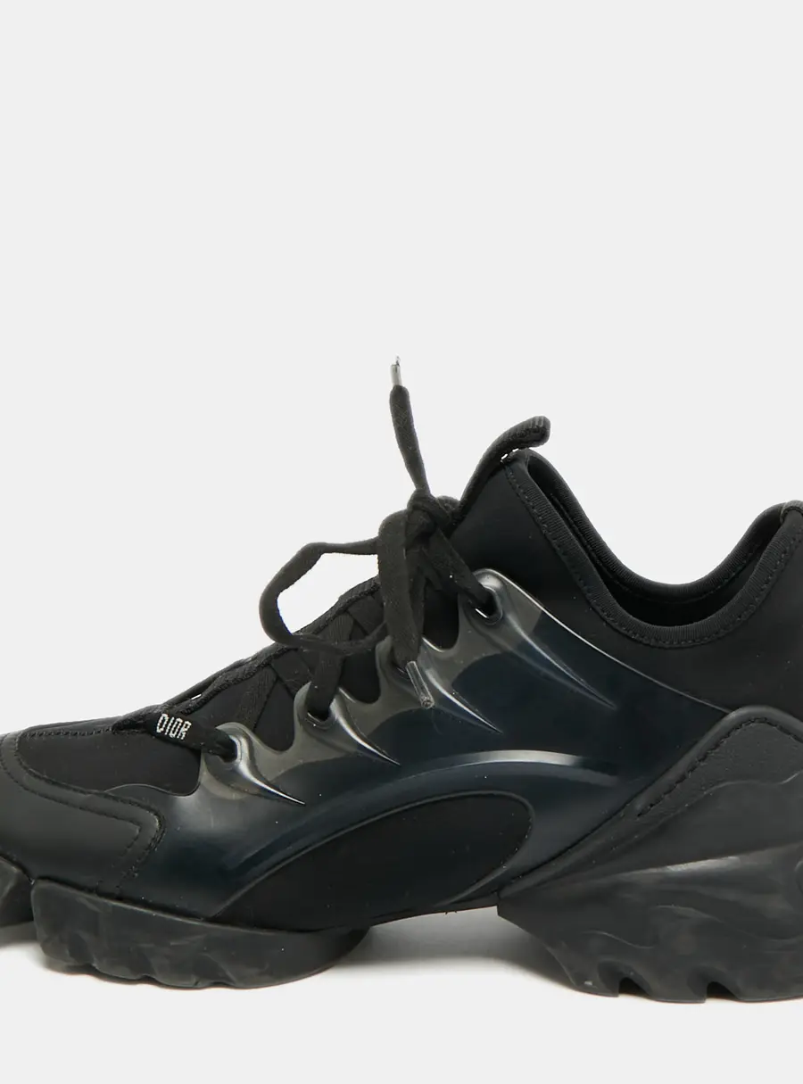 Dior D-Connect Size 37 Black Neoprene and PVC Low Top Sneakers