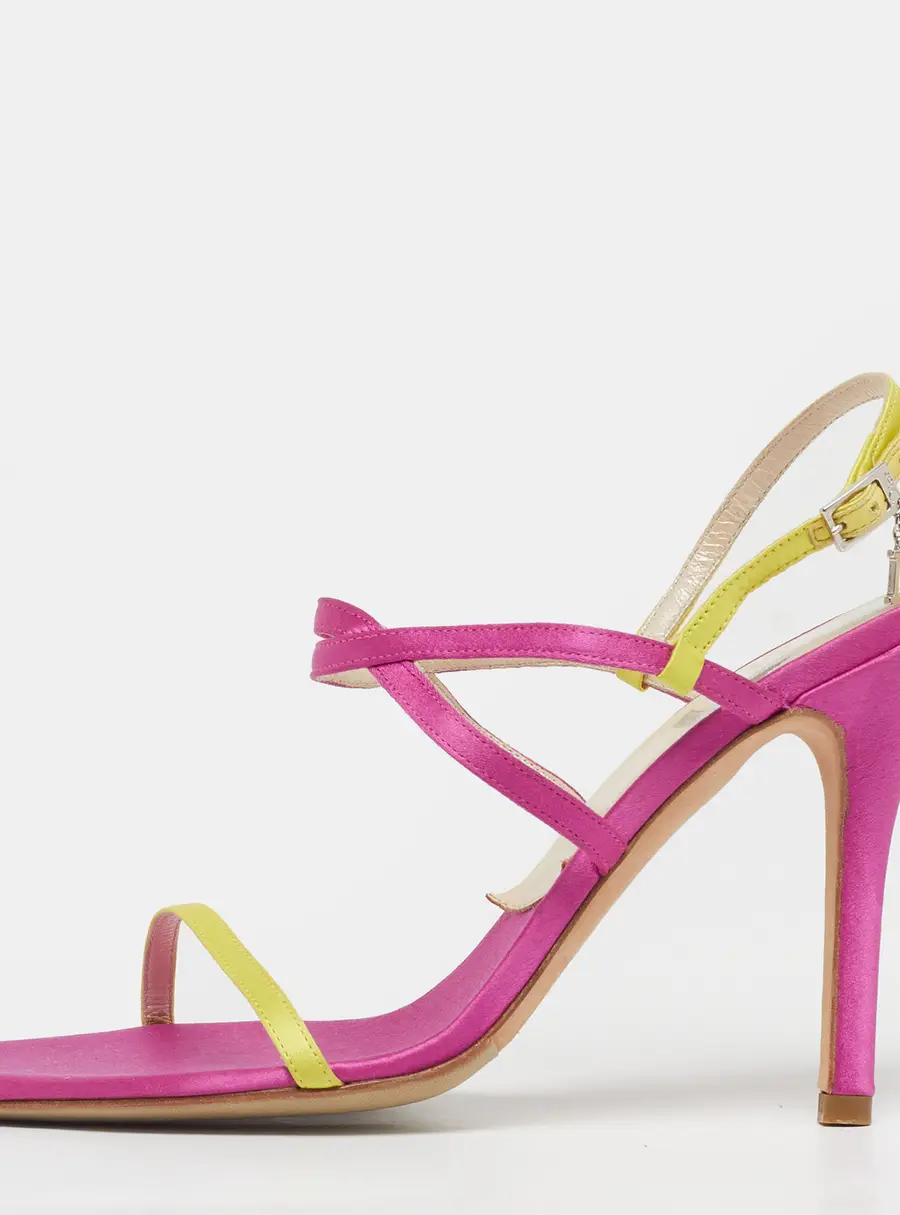 Dior Size 37.5 Pink/Yellow Satin Strappy Slingback Sandals