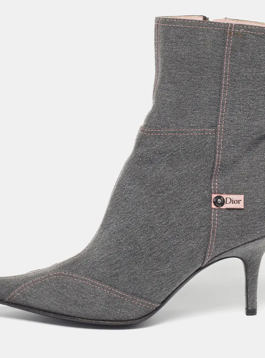 Dior Size 39.5 Grey Denim Ankle Length Pointed Toe Boots