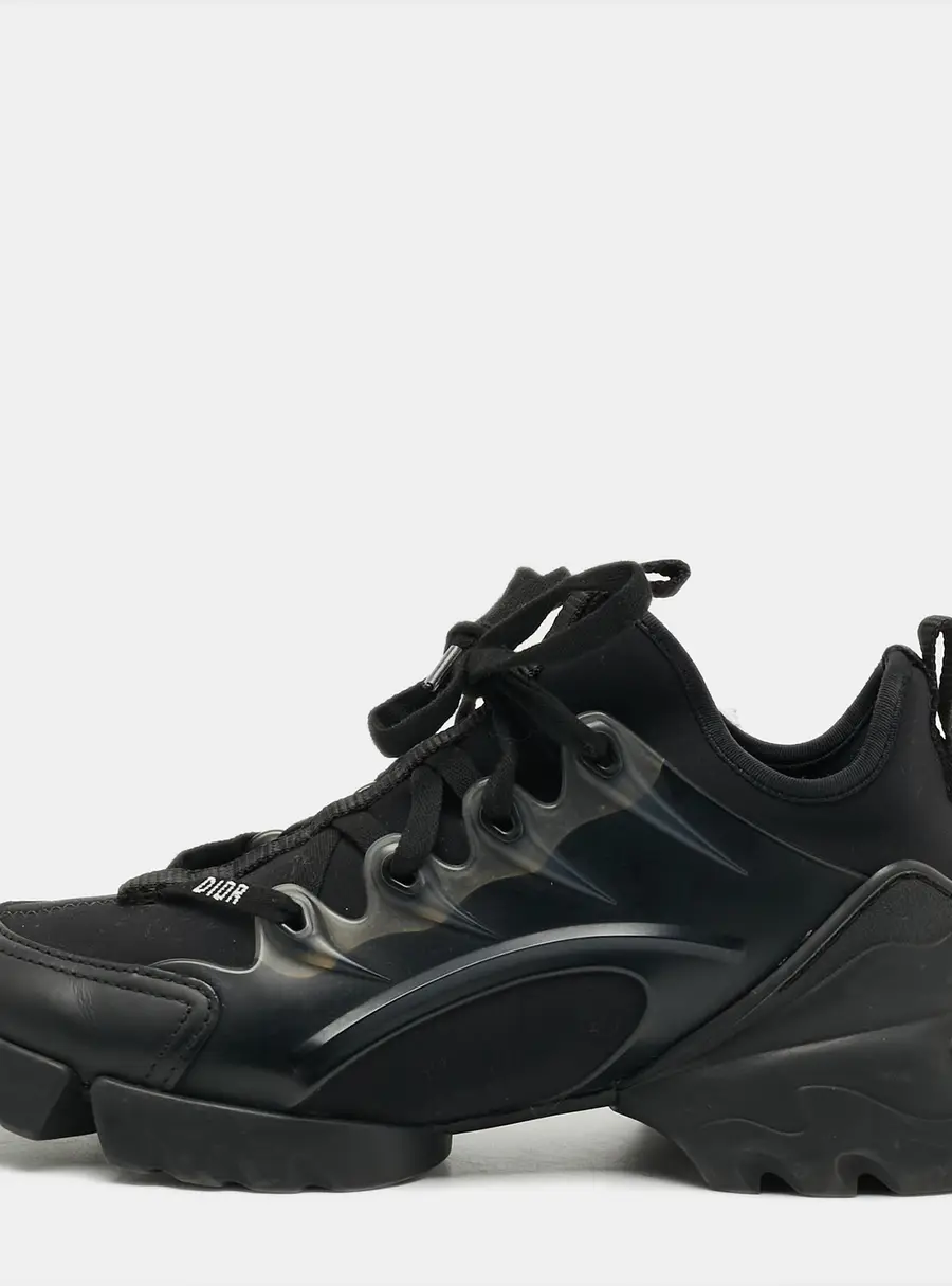 Dior D-Connect Size 35 Black Neoprene and PVC Low Top Sneakers