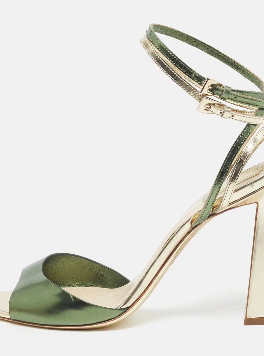 Dior Size 38 Green/Gold Leather Ankle Strap Sandals