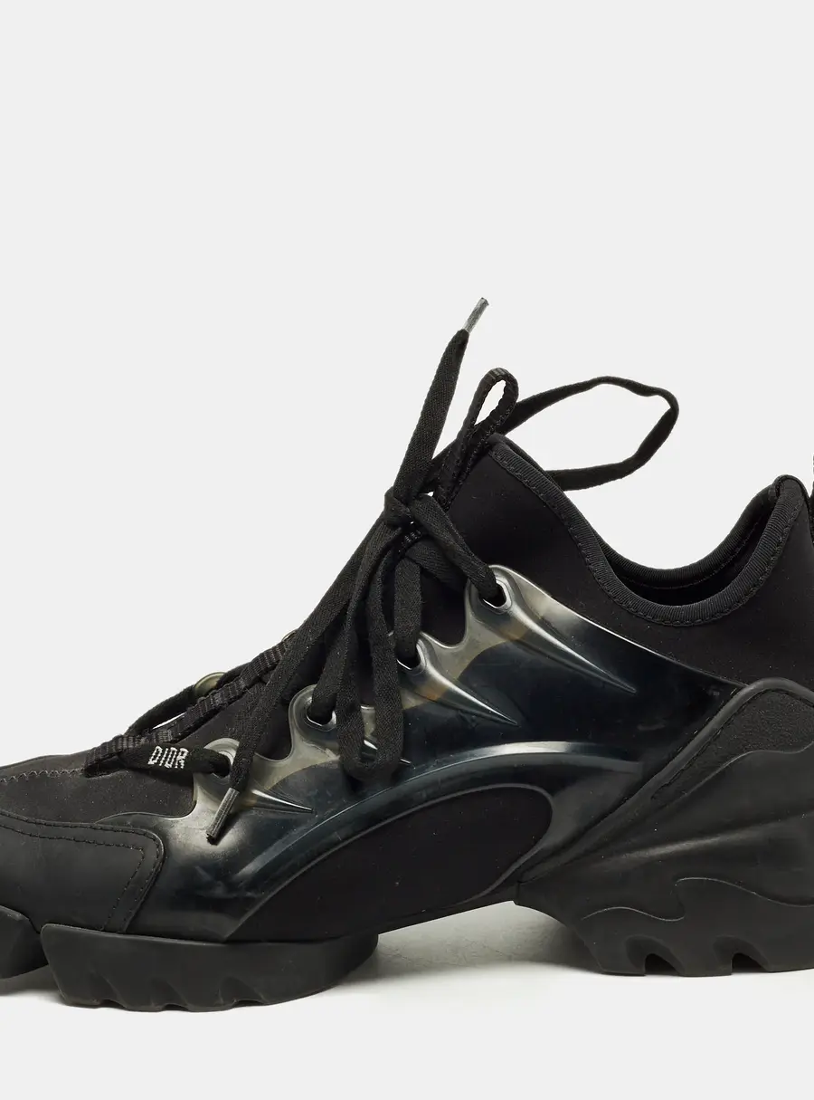 Dior D-Connect Size 38.5 Black Neoprene and PVC Low Top Sneakers