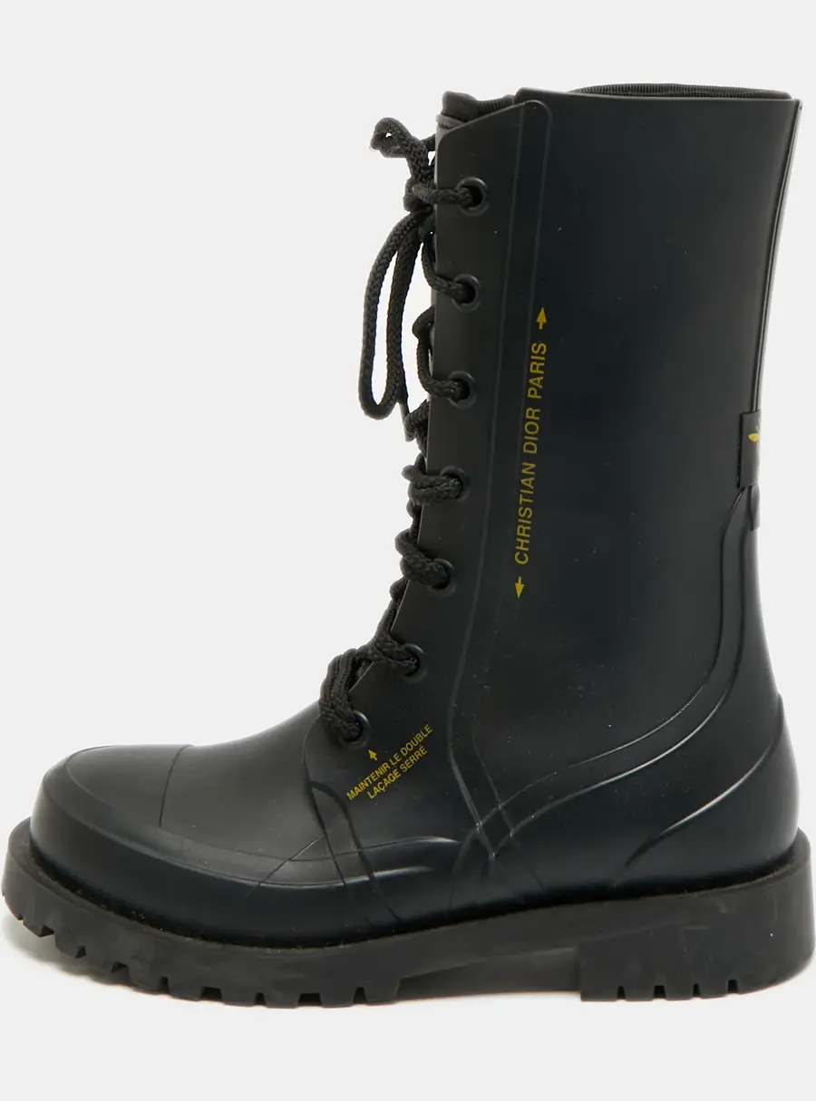Dior Diorcamp Size 38 Black Rubber and Fabric Mid Calf Boots