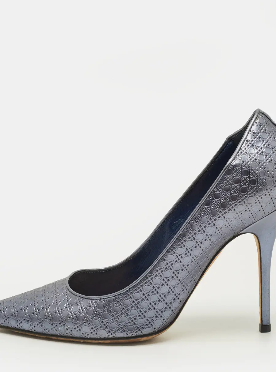 Dior Cherie Size 39.5 Metallic Blue Micro Cannage Leather Pointed Toe Pumps